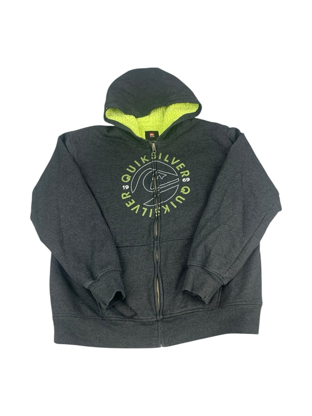 QUIKSILVER Boy's Dark Gray Hoodie Sweatshirt Full Zip Sherpa Youth XL 18/20